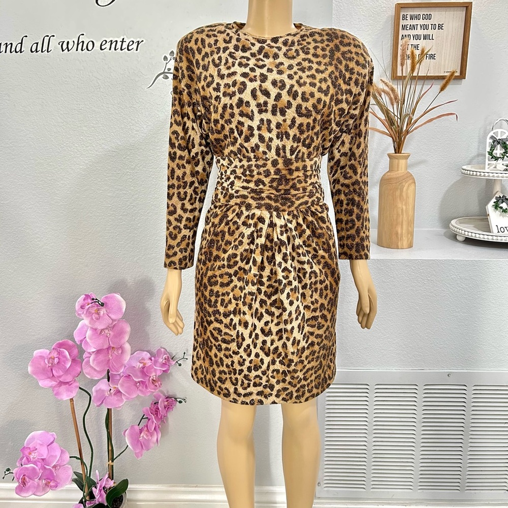 Vintage Ann Lawrence Animal Print Dress Size 8 Retro Cheetah Back Zip